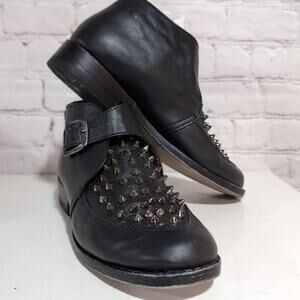 Moshi Studded Leather Monk Strap Ankle Boots Punk Rock Black Booties Cone Studs